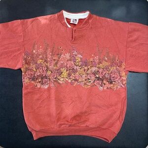 All Over Orange Flower Bouquet Longsleeve Jacket with pockets